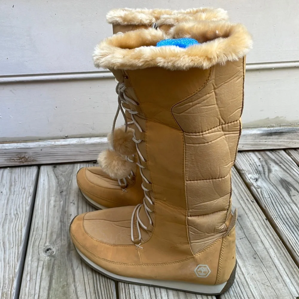Timberland Girls Nordic Groove Tall Winter Boots Wheat Suede Leather Size J7